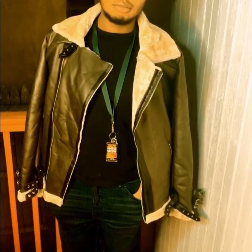 Leather trench Shetland jacket with fur